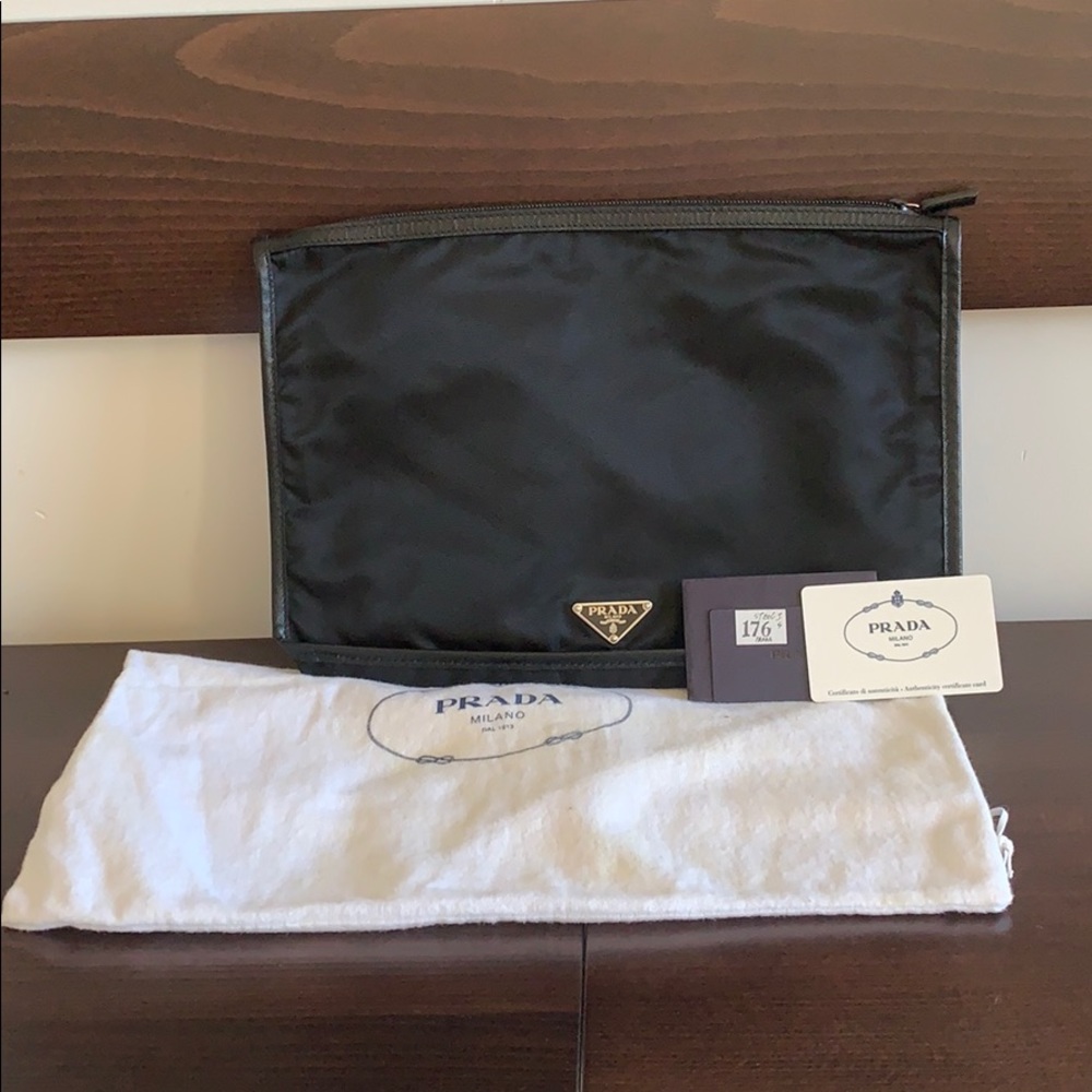 Authentic Prada black zip top pouch
